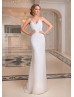 V Neck Ivory Satin Open Back Sexy Wedding Dress
